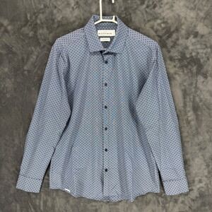 Mizzen+Main Leeward Dress Shirt Mens Large Trim Fit Blue Geometric L-10010